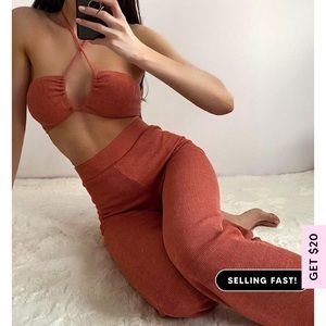 White fox boutique two piece knit flare pant set